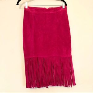 CUSP by Neiman Marcus Fuchsia Suede Fringe Skirt
